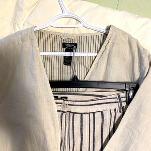 Linen 3/4 sleeve open jacket and wide leg pants